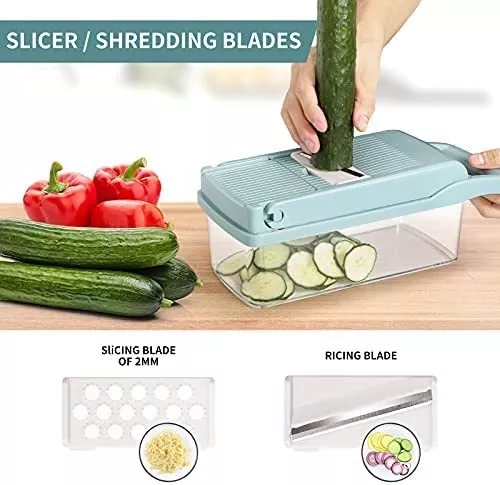 senbowe - Picador de verduras, multifuncional, 13 en 1, picador de  alimentos, cebolla, cortador de verduras, cortador de verduras con 8  cuchillas