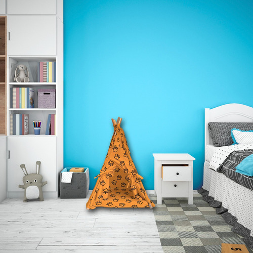 Tipi Para Perro Gato Casa Con Cama Colchoneta Mascota 80cm Color Naranja