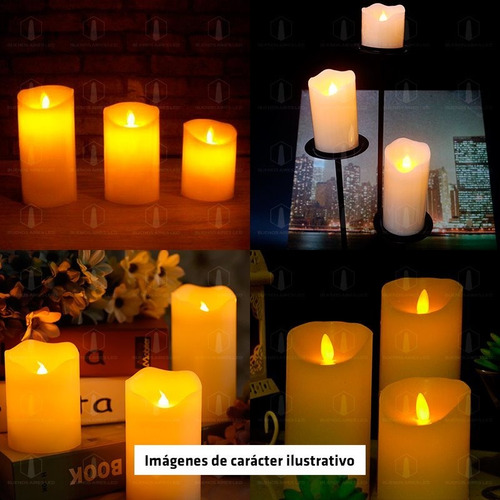 Imagen 4 de 10 de Vela Led Movimiento 3 Tamaños Pack Set De 3 Pilas Navidad