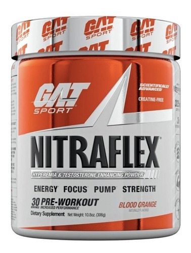 Suplemento en polvo GAT Sport  Advanced Pre-Workout Nitraflex aminoácidos sabor blood orange en pote de 306g