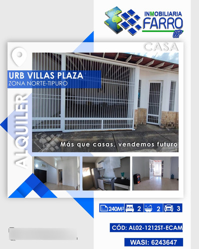 Imagen 1 de 17 de Se Alquila Casa En Tipuro 2, Urb. Villas Plaza  Al02-1212st-ecam