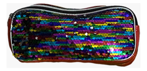 Lapicera Escolar 2 Cierres Colores Lentejuelas Reversible