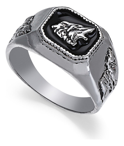 Anillo Tallado Para Hombre, Diseño De Lobo, De Aleación De O