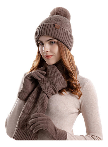 Gorro De Lana Para Mujer E Invierno, Cálido, Bufanda, Guante