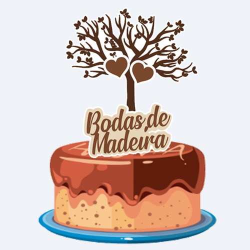 Topo De Bolo Topper Bodas De Madeira 5 Anos
