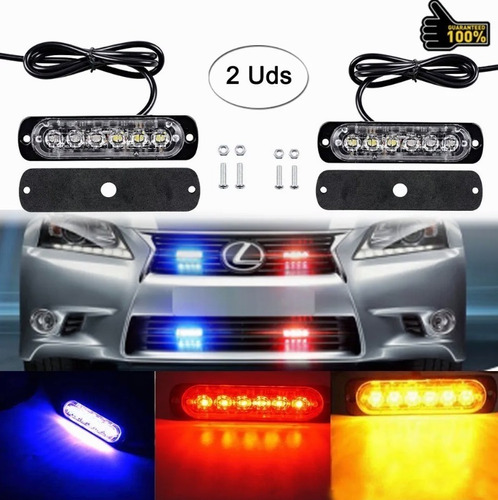 Barra De Luz 6 Led Estroboscópica De Autos 12v Rojo Amarillo