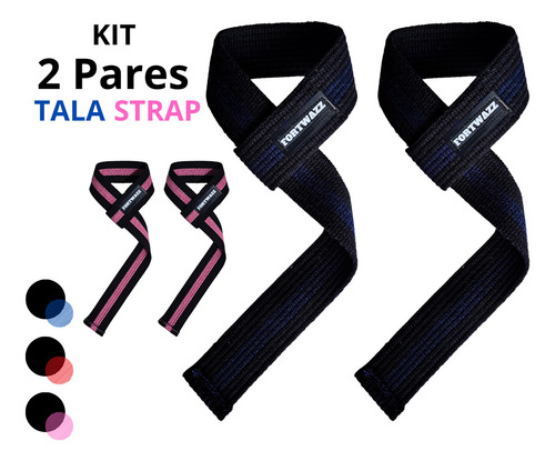 2 Straps Academia Profissional 100% Algodão Mais Resultado Cor Azul E Rosa