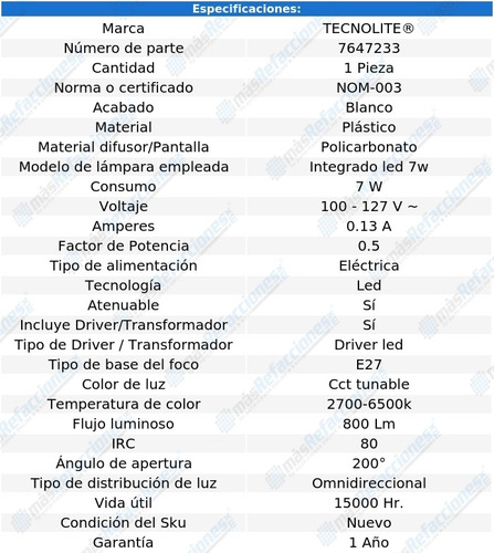 Foco Wifi Led Tunable 7w Plastico Atenuable E27 Tecnolite