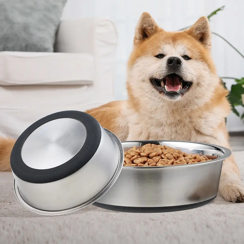 Plato Bowl Comedero Bebedero De Acero Para Perro Gato 18 Cm