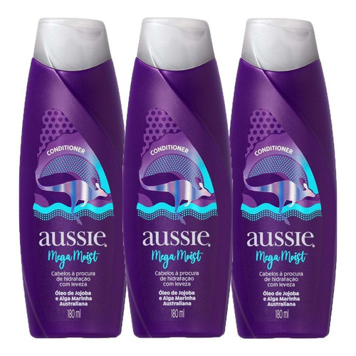 Kit Com 3 Condicionadores Aussie Moist 180ml