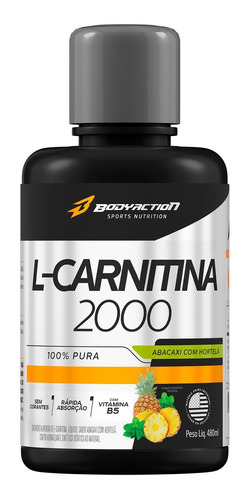 L-carnitine Pure 2000 Liquid-480ml Abacom Hortelã Bodyaction Sabor Abacaxi com hortelã