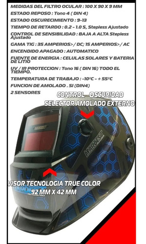 Imagen 4 de 8 de Máscara Fotosensible Careta Soldar Mig Inverter Mma 92x42mm