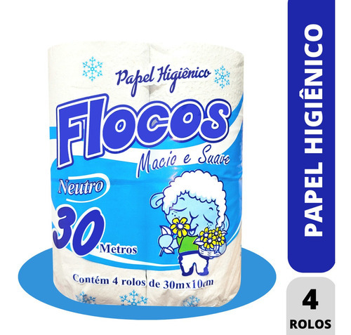 Papel Higiênico Folha Simples Macio Suave 30m 4 Rolos