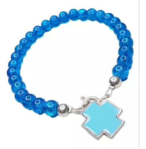 Pulsera Plata 925 Dije Cruz Cristal 6mm Azul Pp446 Reina 