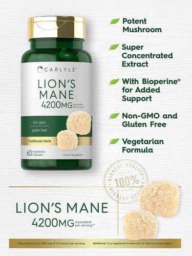 Suplemento Carlyle Lions Mane Capsules 4200 Mg 60 Unidades