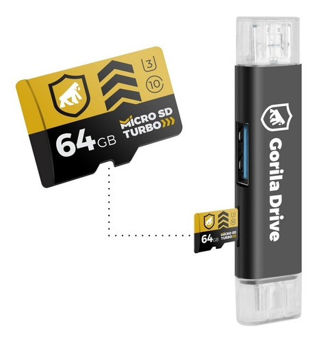 Cartão De Memória Turbo 64gb + Adaptador Otg Micro Usb - Gs