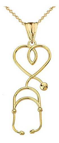 Collar - Fine 14k Yellow Gold Heart-shaped Stethoscope Penda