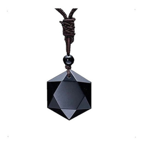 Collar De Obsidiana Black Space Hexagrama Moda Royal