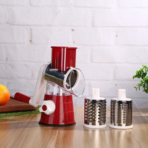 Imagem 7 de 9 de Ralador Mandolin Slicer Verde 3 Lâminas Fatiador Legumes Multiuso Cortador Tabletop Drum Grater