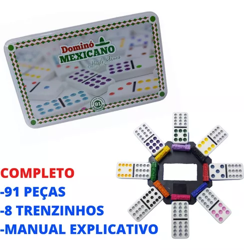 Conjunto de dominó duplo com 12 peças de trem mexicano colorido com 91 peças