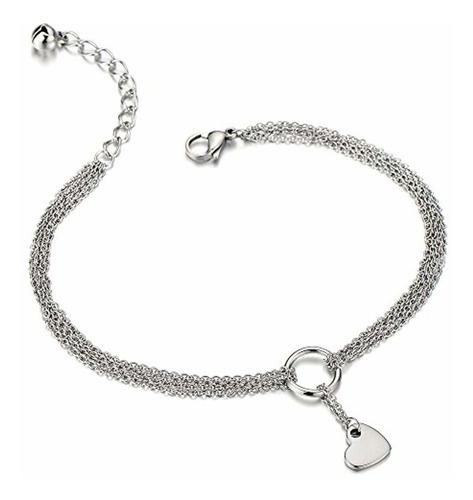 Pulsera Tobillera Acero Inoxidable Con Corazones.