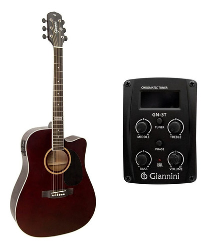 Violão Folk Giannini Gf1d Ceq Gf-1d Tdw Translucent Aço