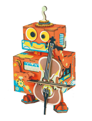 Caja Música Violinista Robotime Armable Madera Niños Bloques