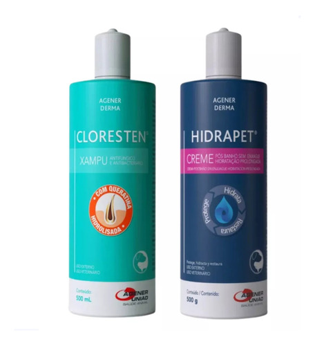 Kit Cloresten Shampoo 500ml + Hidrapet Creme 500g Cães Gatos