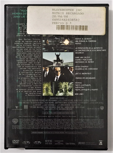 Matrix Recargado 2 Dvd Keanu Reeves The Matrix Reloaded (Usado)