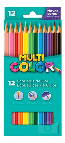 Lápis De Cor Multicolor Faber Castell Escolar 12 Cores Vivas Marcação Colorido