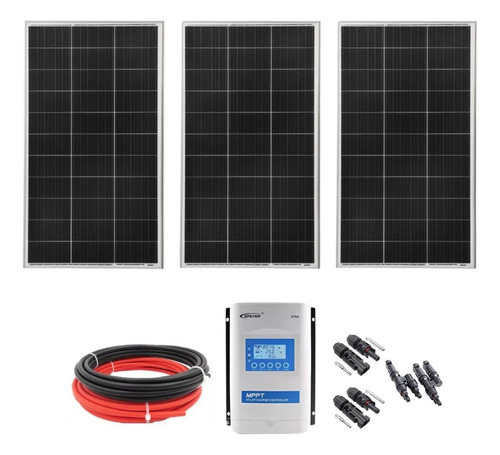 Kit De Energia Solar 3 Placas 160w + Controlador 40a Cabo 5m