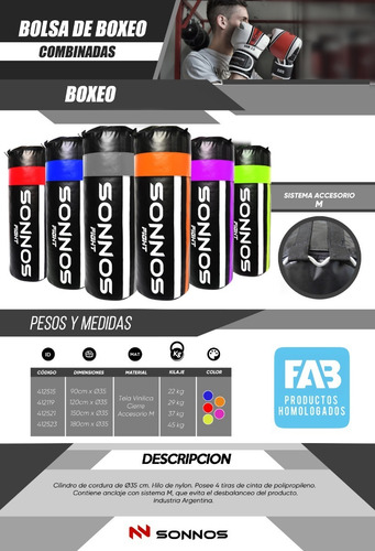 Imagen 7 de 10 de Bolsa De Boxeo 1,80 Mts Sonnos + Relleno Homologada
