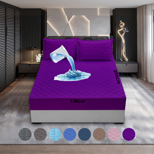 Protector De Colchón Impermeable, Fundas Para Colchones Morado_wifi Matrimonial 138*200+35cm