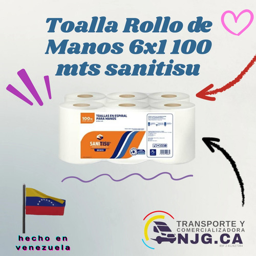 Toalla Rollo De Manos 6x1  100 Mts Sanitisu 