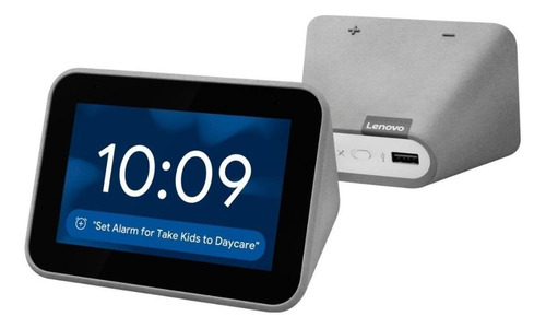 Imagen 2 de 3 de Bocina inteligente Lenovo Smart Clock con asistente virtual Google Assistant, pantalla integrada de 4" gray 100V/240V