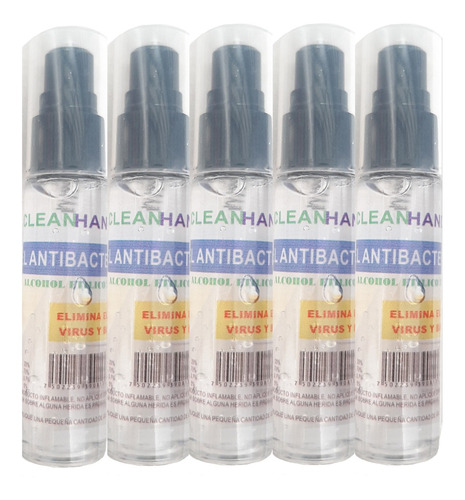 Set 5 Pz Gel Antibacterial 30ml Bolsillo 70% Alcohol