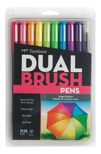 Tombow ® dual Brush 10 Marcadores Punta Doble Colores Brilla