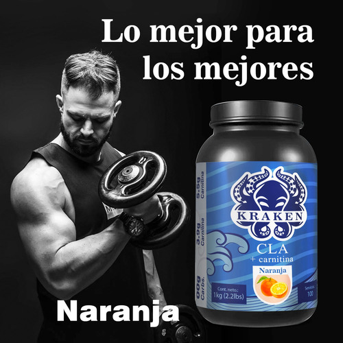 Cla + Carnitina 1kg Kraken 100 Servs Pre Entreno Sabores Naranja