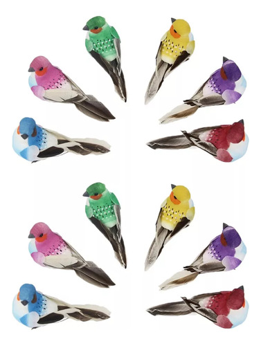 12 Piezas De Pequeños Pájaros Decorativos Falsos