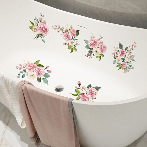 6 Piezas Pegatinas De Pared Para Bañera Flores Calcomanías
