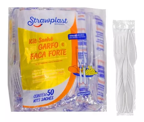 KIT SACHE GARFO E FACA DESC REFOR BRC STRAWPLAST PC C/ 50 UN