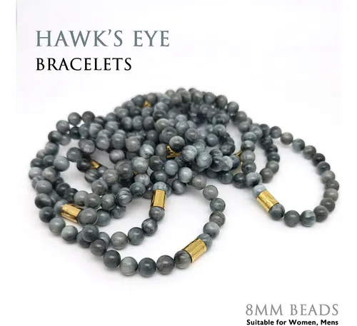 Pulsera Elástica Semipreciosa Con Gema De Ojo De Halcón Para