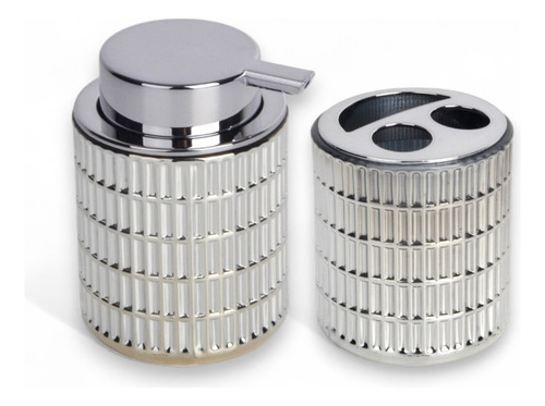 Set Accesorios Baño Dispenser Vidrio Porta Cepillo Plata