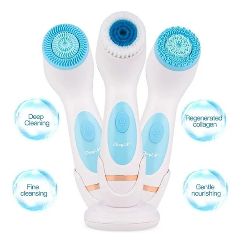 Cepillo Facial Celeste 3 En 1 Masajeador Limpieza Silicona
