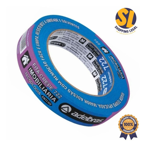 Imagem 3 de 5 de Fita Crepe Azul 722 24mm X 50m Adelbrás - Kit Com 5 Unid.