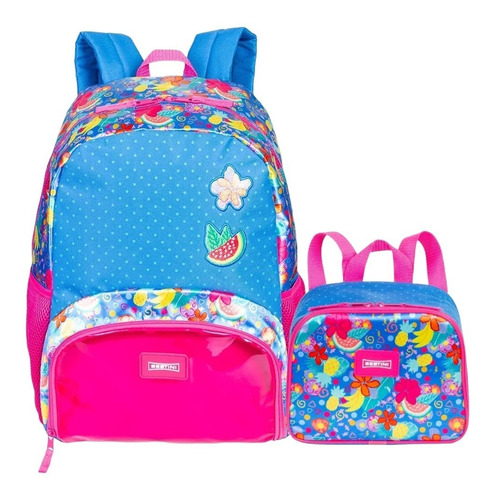 Mochila Escolar Infantil Meninas Floral Costas G Lancheira