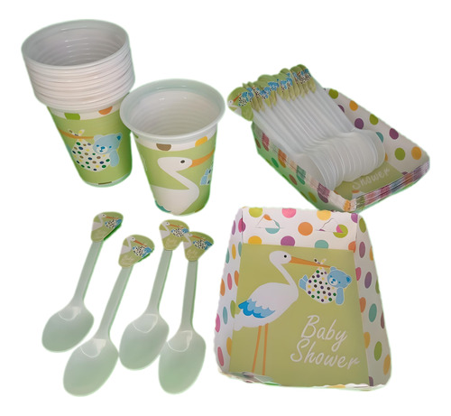 Kit Decoracion Baby Shower Verde Descartables 36invi Leer Dc