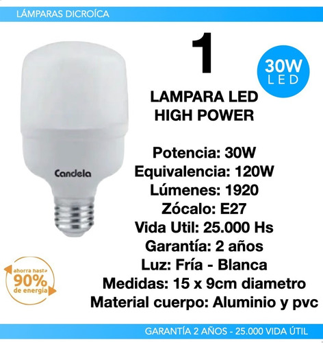 Imagen 2 de 10 de Lámpara Foco Led Alta Potencia Galponera 30w = 170w E27