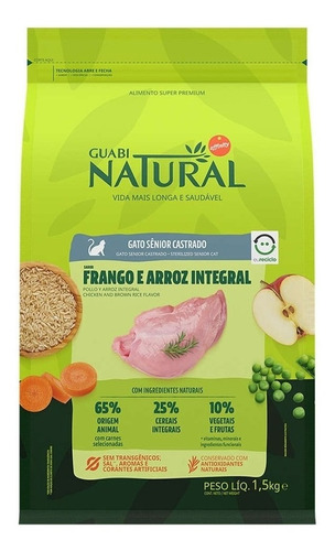 Ração Guabi Natural gatos senior castrados frango arroz integral 1,5kg