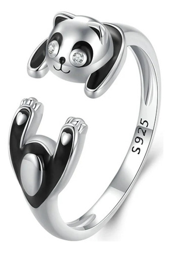 Anillo Ajustable Para Mujer Oso Panda En Plata 925